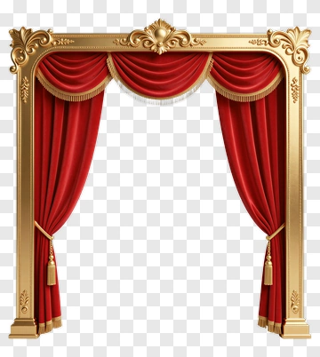Elegant Red Theater Curtain With Gold Accents PNG
