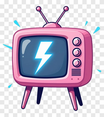 Cartoon Pink Television With Lightning Bolt PNG