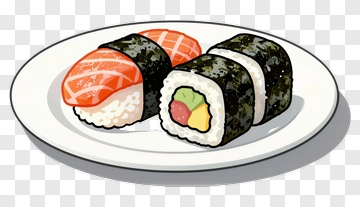 Sushi Plate With Salmon And Vegetable Rolls PNG