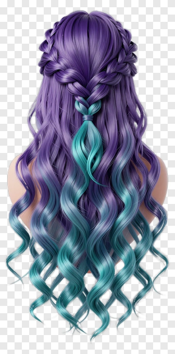 Long Purple And Teal Wavy Hair With Braids PNG