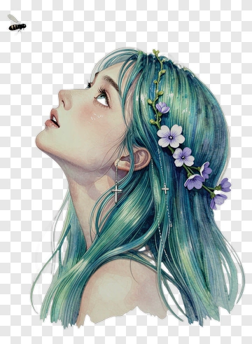 Woman With Blue Hair And Floral Headband PNG
