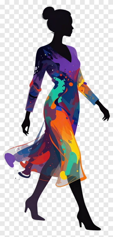 Colorful Silhouette Of A Woman In A Flowing Dress PNG