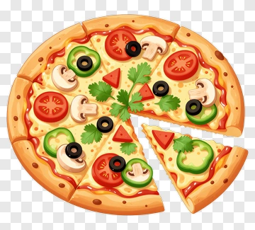 Pizza With Toppings And A Slice Cut Out PNG