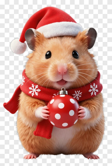 Christmas Hamster Holding A Red Ornament PNG