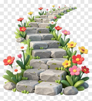 Colorful Stone Pathway With Flowers PNG