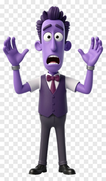Cartoon Purple Character Gesturing With Hands Raised PNG