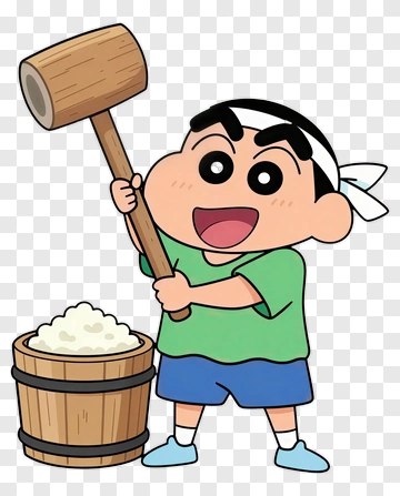 Cartoon Boy Holding A Mallet Over A Rice Bucket PNG