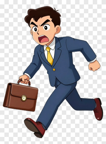 Cartoon Businessman Running With Briefcase PNG