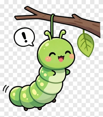 Cartoon Caterpillar Hanging From A Branch PNG