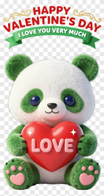 Cartoon Panda Holding A Love Heart PNG