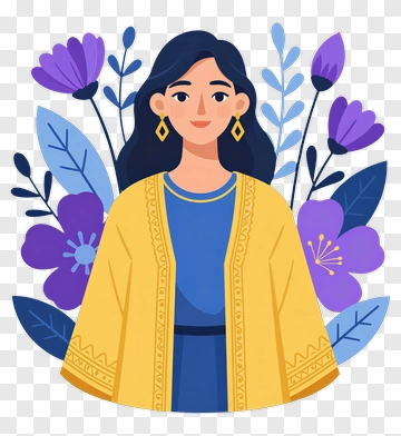 Woman In Yellow Garment Surrounded By Flowers PNG