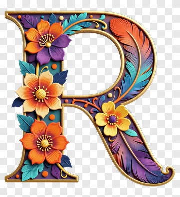 Colorful Floral Letter R PNG