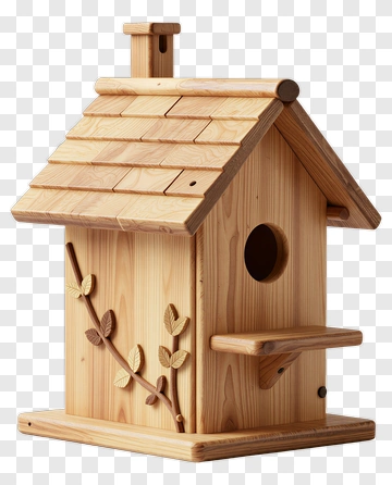 Wooden Birdhouse With Leaf Design PNG