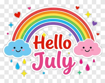 Hello July With Rainbow And Clouds PNG