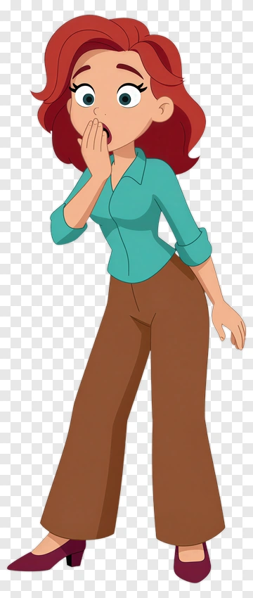 Cartoon Woman Surprised With Hand Over Mouth PNG