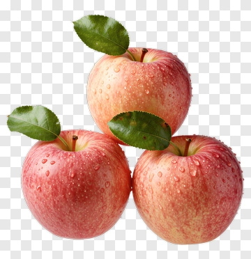 Three Fresh Red Apples With Leaves PNG