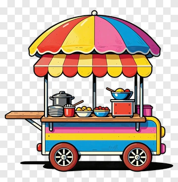 Colorful Food Cart With Umbrella PNG
