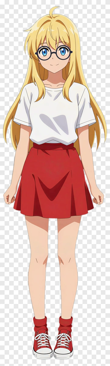 Anime Girl In Red Skirt And Glasses PNG