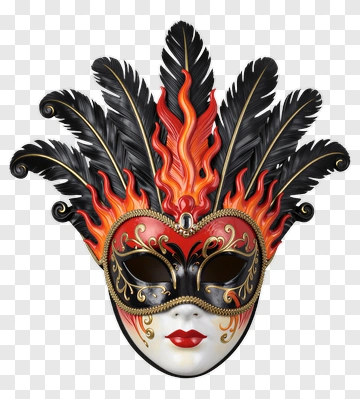 Decorative Carnival Mask With Feathers And Flames PNG