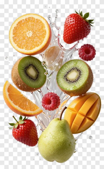 Colorful Fruit Splash With Strawberries And Kiwi PNG