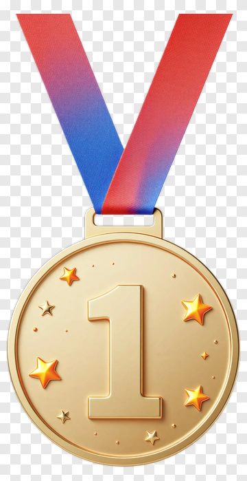 Gold Medal With Number One And Ribbon PNG