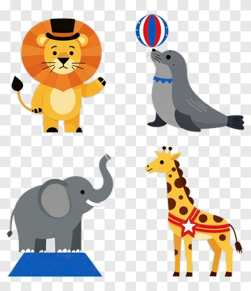 Cartoon Circus Animals With Ball PNG