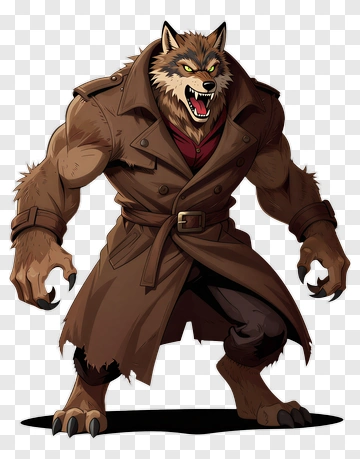 Cartoon Werewolf In A Trench Coat PNG