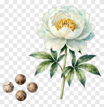 White Peony Flower With Decorative Seeds PNG