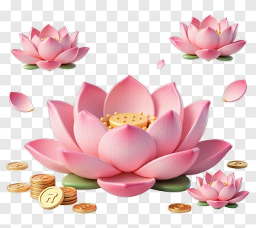 Pink Lotus Flower With Coins PNG
