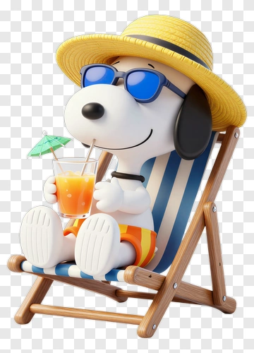 Cartoon Dog Relaxing On A Beach Chair With A Drink PNG