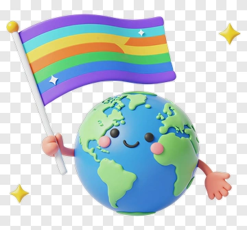 Cartoon Earth Holding A Rainbow Flag PNG