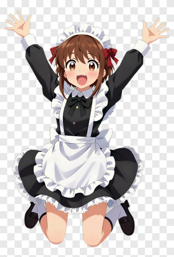 Cheerful Maid Jumping With Joy PNG