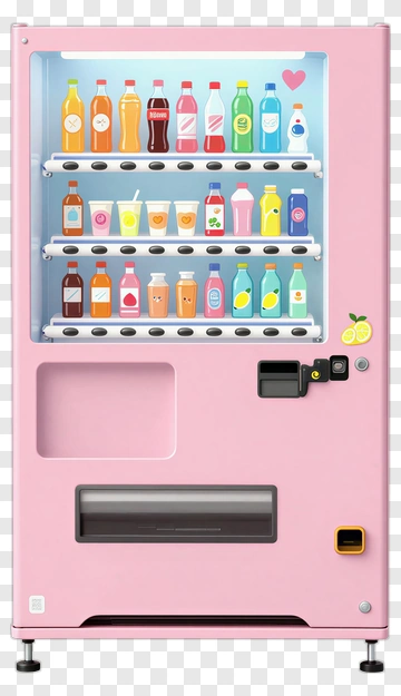 Colorful Vending Machine With Beverages PNG