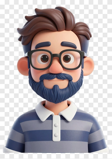 3D Cartoon Man With Glasses And Beard PNG