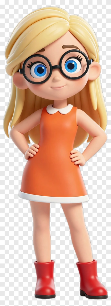 Cartoon Girl In Orange Dress And Red Boots PNG