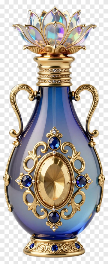 Elegant Decorative Bottle With Floral Lid PNG