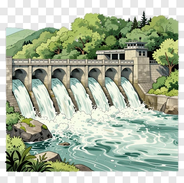 Dam With Water Flowing Into River PNG
