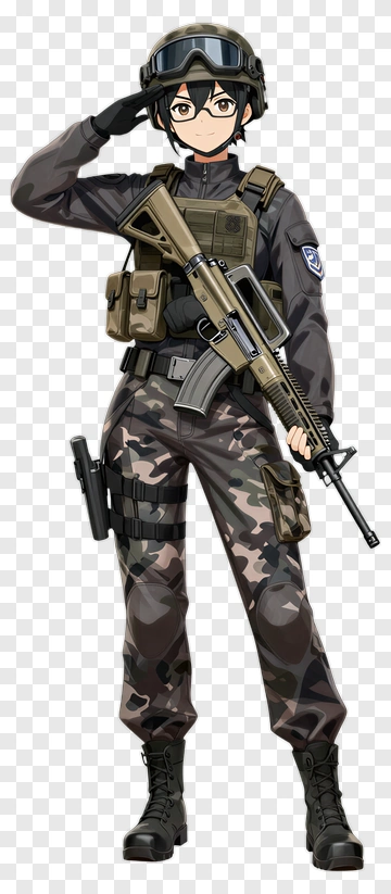 Anime Soldier Saluting With Rifle PNG