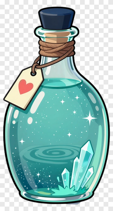 Magical Potion Bottle With Crystal And Tag PNG