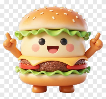 Cartoon Hamburger Character With Happy Expression PNG