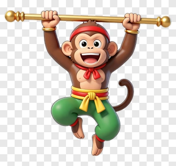 Cartoon Monkey Holding A Stick PNG
