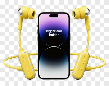 Yellow Wireless Earbuds And Smartphone PNG