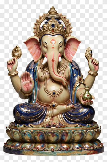 Lord Ganesha Statue With Decorative Elements PNG