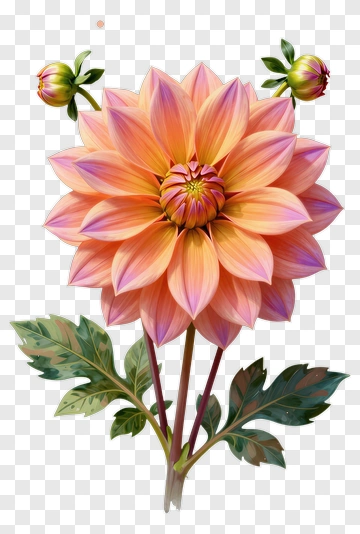 Colorful Dahlia Flower With Buds PNG