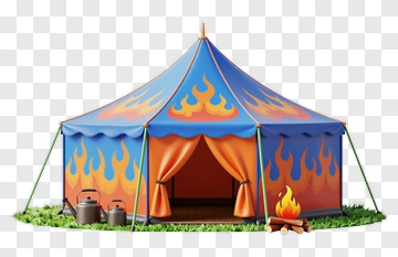 Colorful Camping Tent With Flames PNG