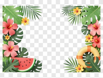 Tropical Frame With Flowers And Watermelon PNG