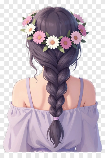 Girl With Flower Crown And Braided Hair PNG
