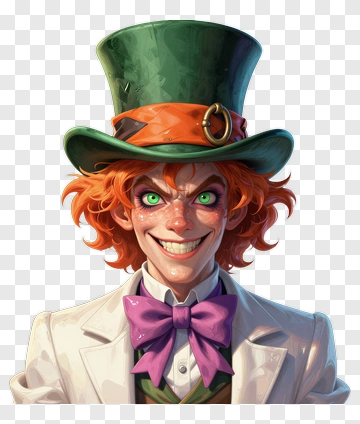 Cartoon Mad Hatter Character With Green Top Hat PNG