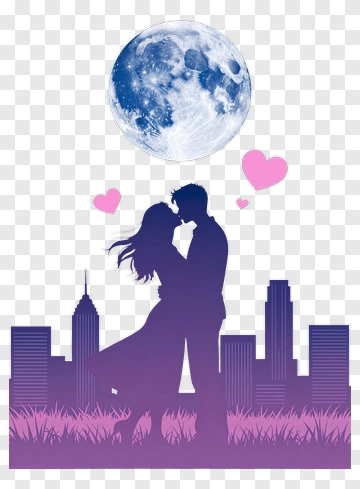 Silhouette Couple Kissing Under A Full Moon PNG
