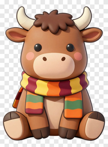 Cartoon Cow With Colorful Scarf PNG